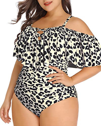 Sleeveless Ruched Plus Size One Piece Swimsuits-Leopard