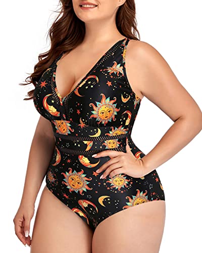 High Waisted Backless Bathing Suits For Plus Size Women-Black Sun And Moon