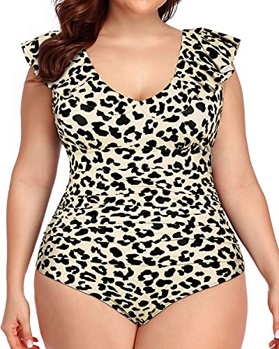 Elegant Flounce Plus Size V-Neck One Piece-Leopard