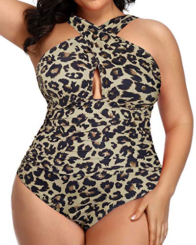 Stylish Front Cross One Piece Swimsuit For Beach Wear-Leopard