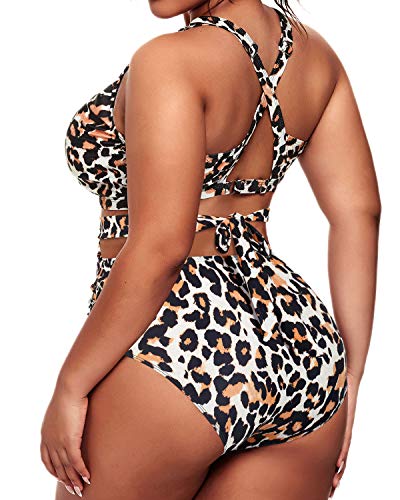 Crisscross High Waist Plus Size Bikini Swimsuit-Leopard