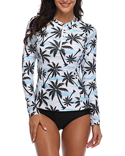 Two Piece Rash Guard Set Upf 50 For Women-Black Palm Tree