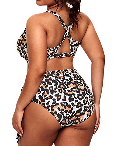 Crisscross High Waist Plus Size Bikini Swimsuit-Leopard