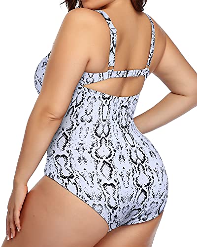 Supportive Back Hook Closure Plus Size Swimsuit-Snake Print