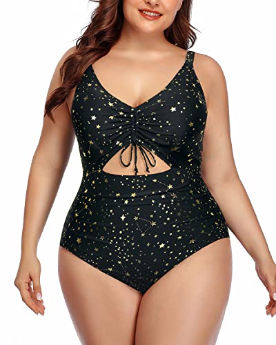 Women's Slimming High Waisted Plus Size Bathing Suit-Gold Stars