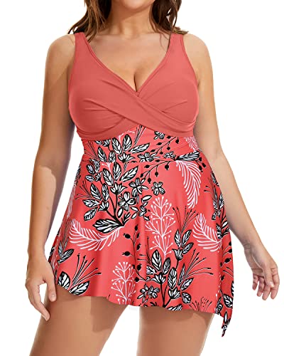 Flowy Plus Size One Piece Swimdress For Women Beach Cover Up Dresses-Red Floral