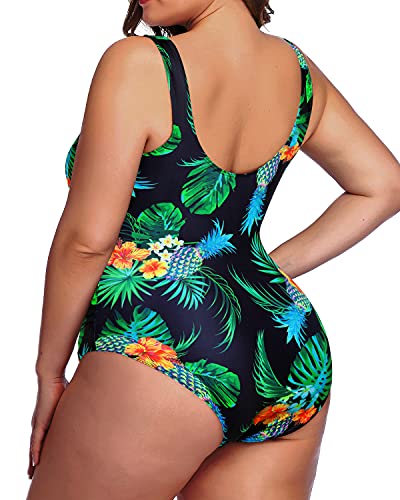 Versatile Plus Size One Piece Swimwear For Activities-Black Pineapple