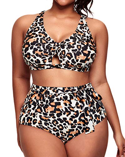 Crisscross High Waist Plus Size Bikini Swimsuit-Leopard