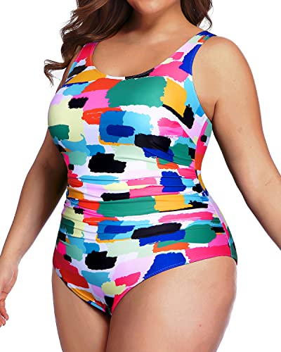 Sporty Scoop Neck Backless Plus Size One Piece Swimwear-Aqua