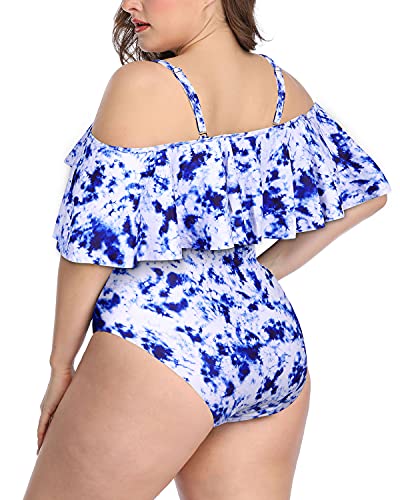 Retro Inspired Plus Size One Piece Swimwear-Blue Tie Dye