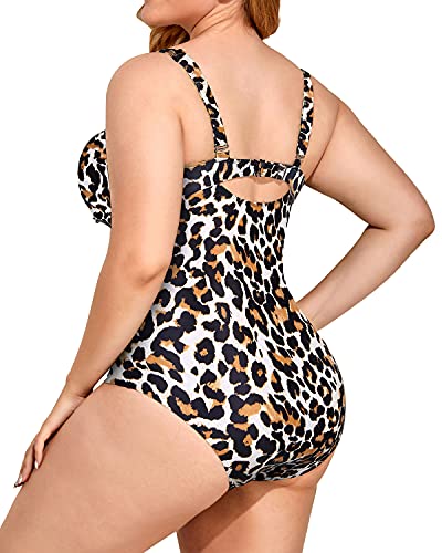 Sexy Plunging Neckline Plus Size One Piece Swimsuits For Women-Leopard