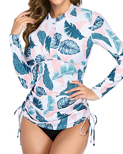 Women's One Piece Rash Guard Swimsuit Without Shorts-White Leaf