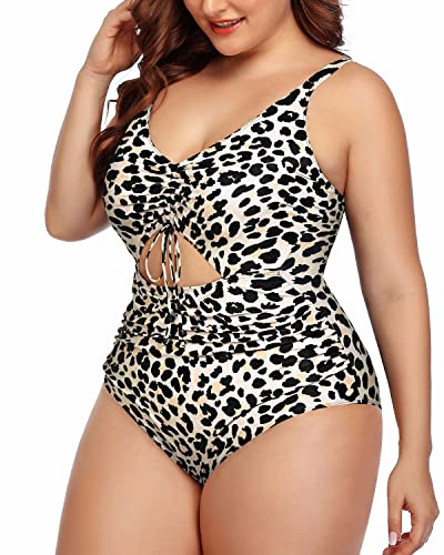 Ruched High Waisted V Neck Monokini-Leopard