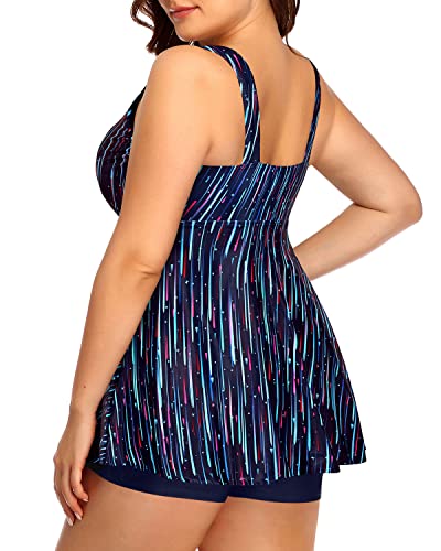 Adjustable Tie Knot Tankini Top Cute Boyshorts For Plus Size Women-Navy Blue