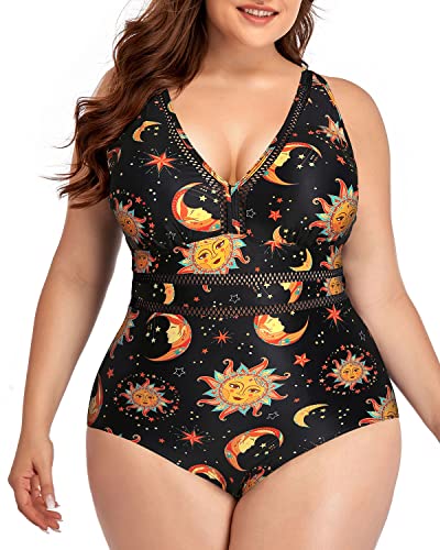 High Waisted Backless Bathing Suits For Plus Size Women-Black Sun And Moon