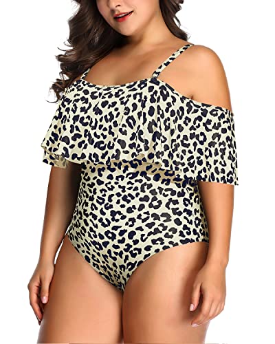 Slimming Flounce Overlay One Piece Swimsuit-Leopard