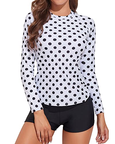 Women's Boyshort Rash Guard Bathing Suit For Women-Black Dot