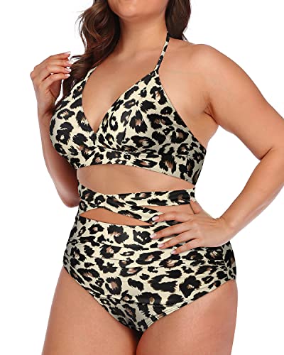 Flattering Push Up Two Piece Swimsuits For Plus Size Women-Leopard