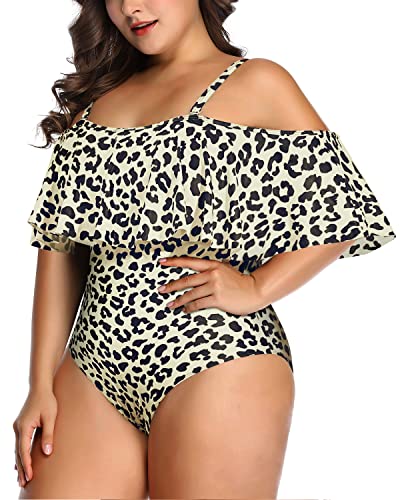 Slimming Flounce Overlay One Piece Swimsuit-Leopard