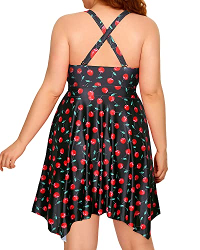 Plus Size Flowy Tankini Swimdress Boyshorts For Women-Black Cherry