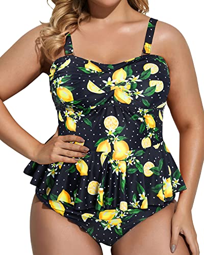 Retro Style Peplum Tankini High Waisted Tummy Control Bottom Plus