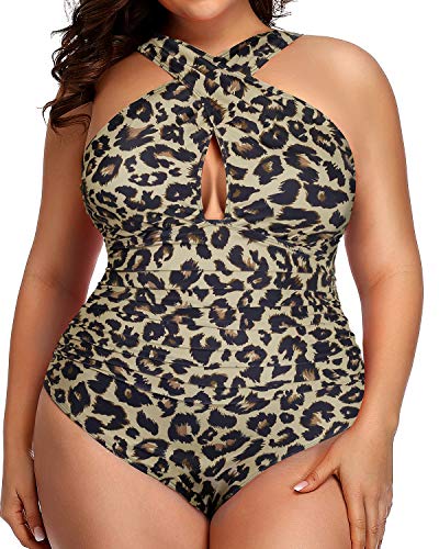 Stylish Front Cross One Piece Swimsuit For Beach Wear-Leopard