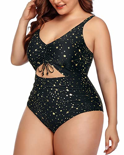 Women's Slimming High Waisted Plus Size Bathing Suit-Gold Stars