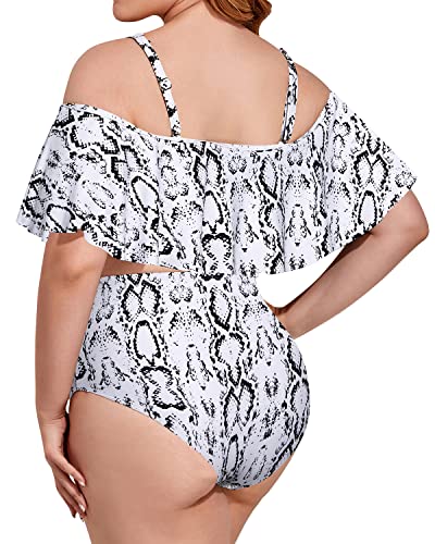 2 Piece Stylish Lace Up Plus Size High Waisted Bikini-Snake Print