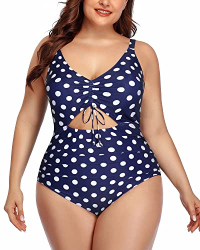 High Waisted Cutout One Piece Swimsuit Front Tie-Blue Dots