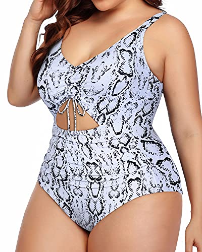 Supportive Back Hook Closure Plus Size Swimsuit-Snake Print