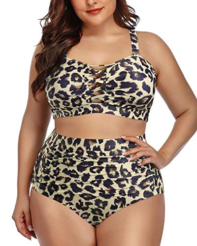 Adjustable High Waisted Ruched Bikini For Women Plus Size-Leopard