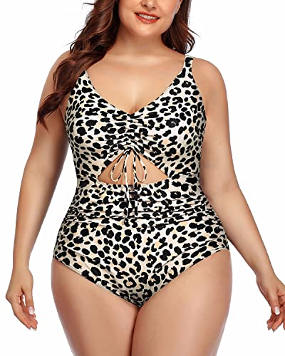 Ruched High Waisted V Neck Monokini-Leopard