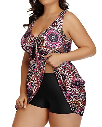 Flattering Plus Size Two Piece Bathing Suit Shorts-Brown Print