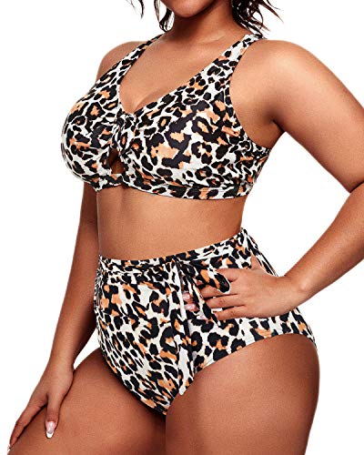 Crisscross High Waist Plus Size Bikini Swimsuit-Leopard