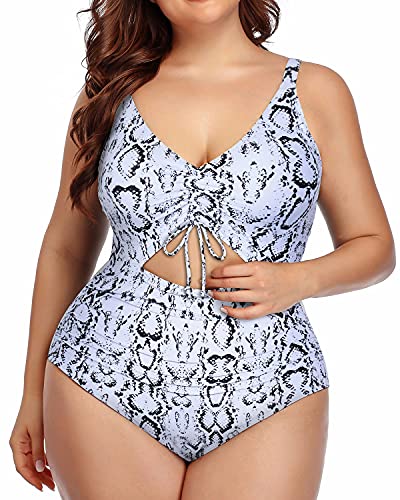 Supportive Back Hook Closure Plus Size Swimsuit-Snake Print