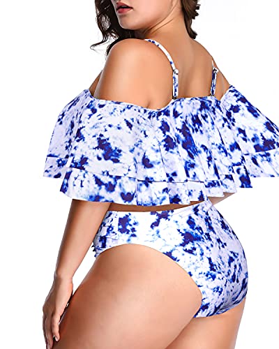 Tummy Control Two Piece Swimsuit For Plus Size Women-Blue Tie Dye