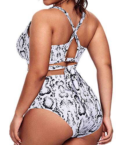 Flattering High Waisted Bikini Plus Size Tie Knot Bathing Suit-Snake Print