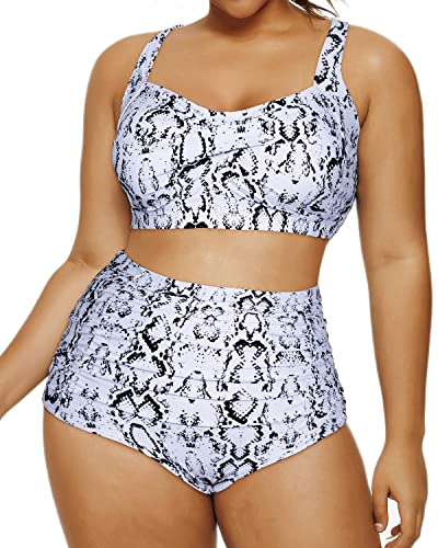 Classic Retro Style Two Piece Swimsuit Open Back Retro Bikini-Snake Print