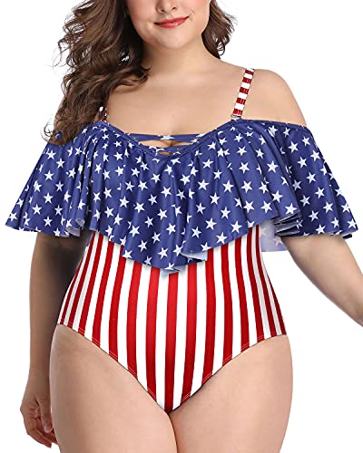 Modest Coverage Plus Size One Piece Swimsuits For Curvy Women Flag